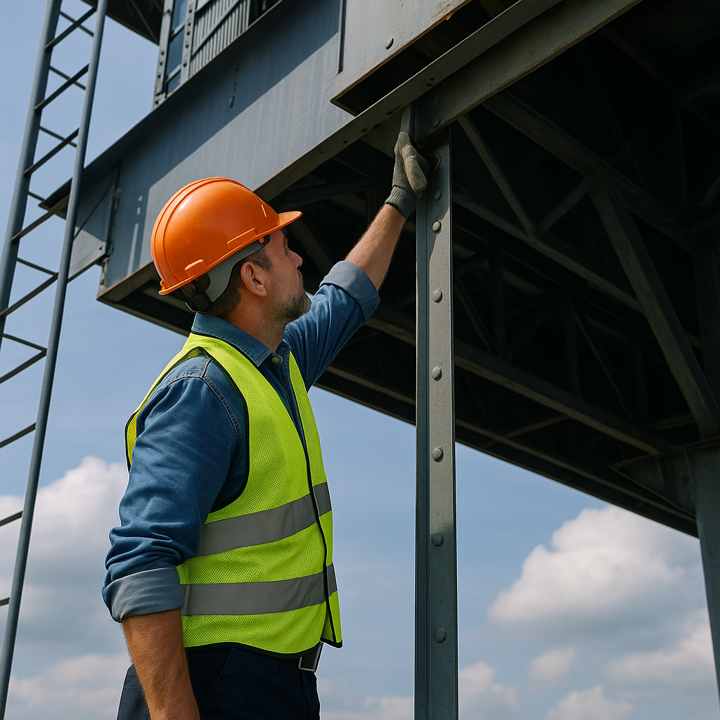 Technician checking a billboard structure